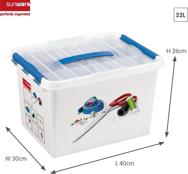 Sunware Sewing box with Tray 22L White Blue - 40 x 30 x 26 cm -Q-line