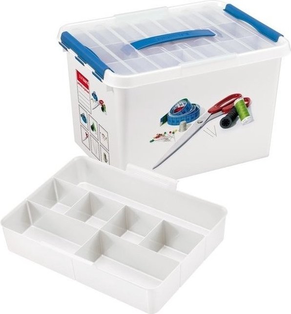 Boîte à couture Sunware avec plateau 22L Blanc Bleu - 40 x 30 x 26 cm -Q-line
