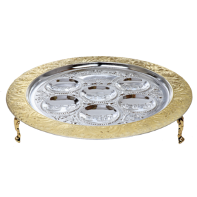 Assiette Seder - Plaqué Or et Argent - Avec Pieds