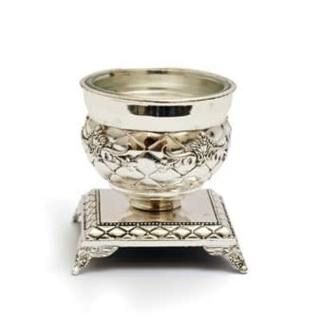 Paldinox Silver Plated Single Open Salt Dish With Spoon Lacquer & Antique