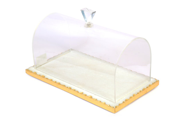 Brilliant White Marble Rectangular Cake tray with gold foiling