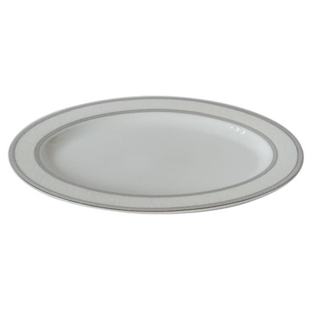 Plat Ovale Platine Dentelle Florale Brillante 35cm