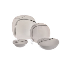 Plats en Céramique à Décor Abstrait Élégant - Verre Blanc - 15pcs