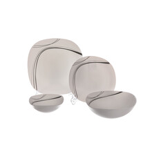 Ceramic Dishes With Stylish Abstract Decor - White Glass - 15pcs