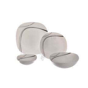 Ceramic Dishes With Stylish Abstract Decor - White Glass - 15pcs