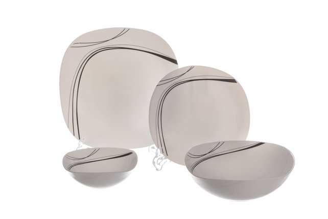 Ceramic Dishes With Stylish Abstract Decor - White Glass - 15pcs