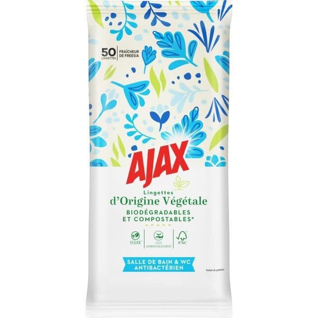 Ajax Anti-Bacteriele Doekjes Badkamer En WC Bio- Afbreekbaar 50 st.