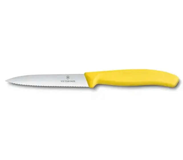 Couteau d'office de cuisine Victorinox dentelé - Bord pointu - 10 cm