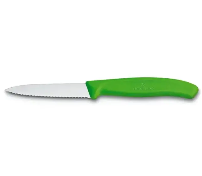 Victorinox Küchen-Schälmesser mit Wellenschliff und ultrascharfer Klinge – Spitze – 8 cm