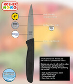 Couteau de cuisine casher pointe pointue, bord droit - 10 cm