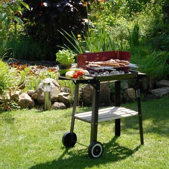Landmann Grillchef Charcoal Barbeque - Camping Grill - Grill Cart with Wheels and Side Table