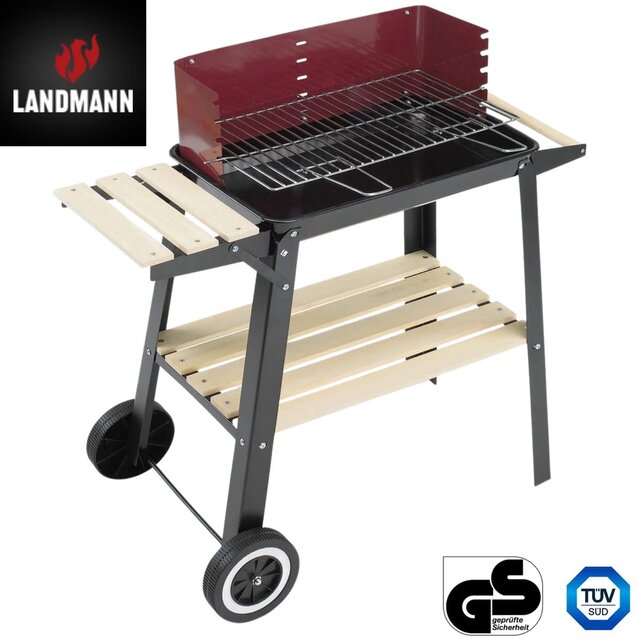 Landmann Grillchef Charcoal Barbeque - Camping Grill - Grill Cart with Wheels and Side Table