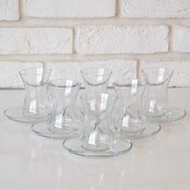 LAV Authentic 6 verres à thé turcs avec soucoupes, tasses à thé transparentes, 133 ml