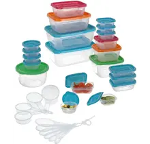 Excellent Houseware - 52 Piece Food Storage Boxes Containers Set - With Lids - 4 Measuring Cups - 6 Measure Spoons