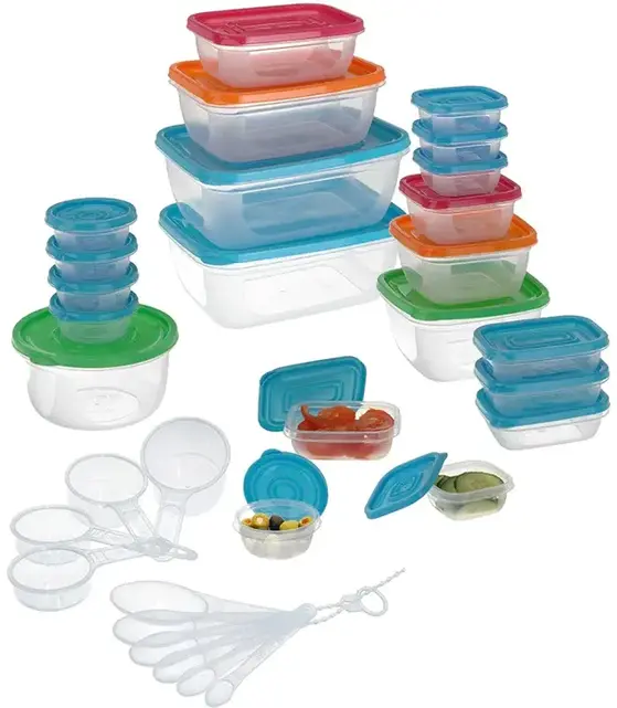 Excellent Houseware - 52 Piece Food Storage Boxes Containers Set - With Lids - 4 Measuring Cups - 6 Measure Spoons