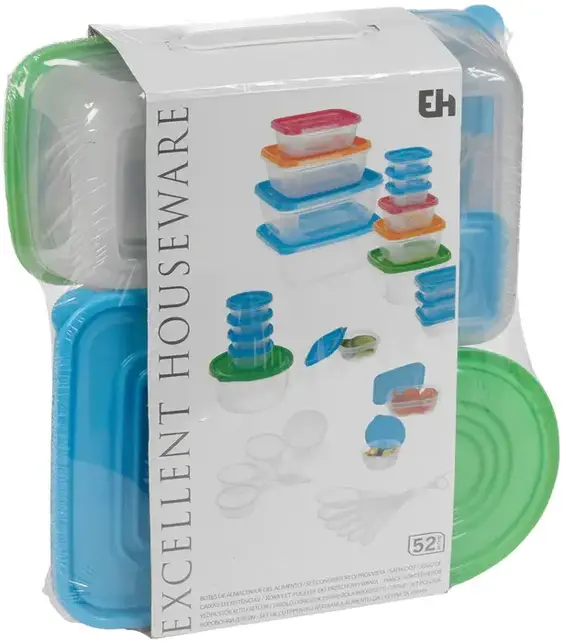 Excellent Houseware - 52 Piece Food Storage Boxes Containers Set - With Lids - 4 Measuring Cups - 6 Measure Spoons