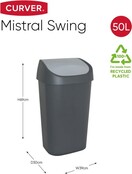 Curver Vuilnisbak Mistral Swing recycled PVC  - Antraciet lichtgrijs  - 50L