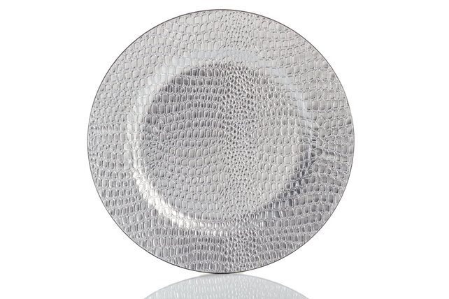 Brilliant Charger Plate  Silver Leather print