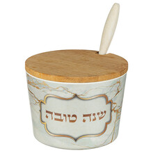 Bamboo Honey Dish "Shana Tovah"