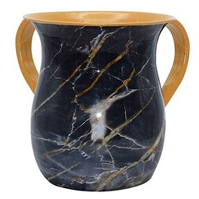 Netilat Yadayim Tasse aus grauem und goldenem Stein