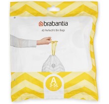 Brabantia PerfectFit Müllbeutel Code A (3 Liter), 40 Beutel im Spenderpack – Weiß