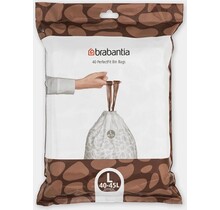 Brabantia PerfectFit Bin Bags Code L (40-45 Litres) 40 Bags in Dispenser Pack - White