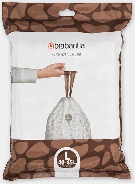 Brabantia PerfectFit Bin Bags Code L (40-45 Litres) 40 Bags in Dispenser Pack - White