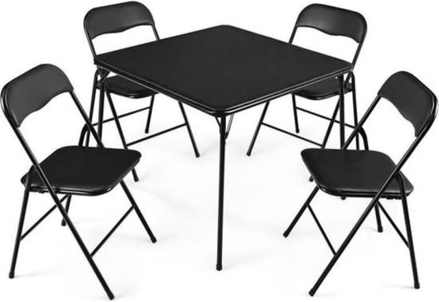 Camping Folding Table Set With 4 Chairs - Black
