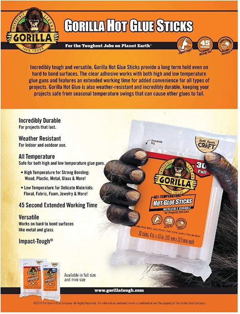 Gorilla 10cm Hot Glue Sticks - 30 pcs - Transparant