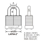 Cadenas à clé en acier avec pare-chocs en vinyle et 2 clés - 5 cm