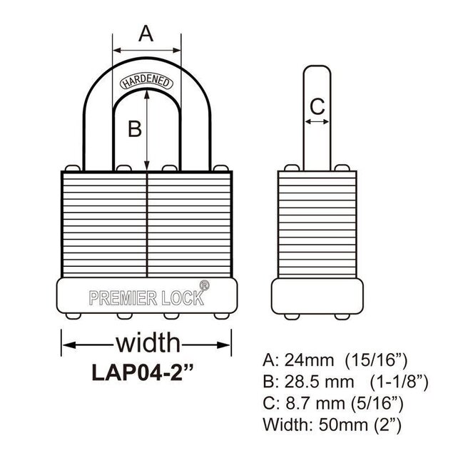 Stalen Hangslot met  2 Sleutels - 5cm