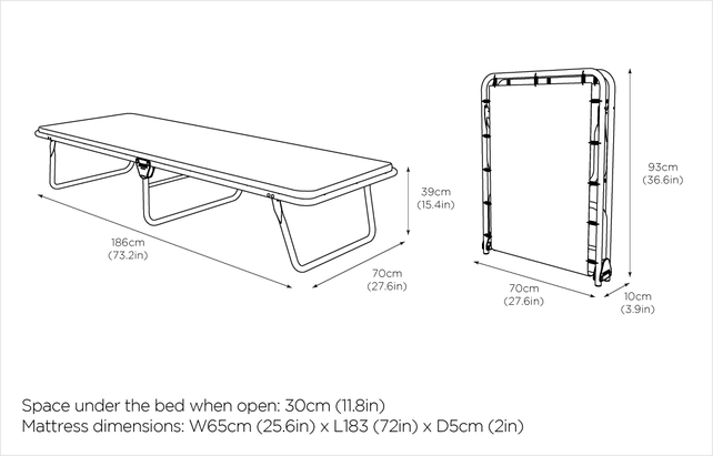 Lit pliant simple Jay-Be Value e-Fibre™ L70 x L186 x H39 cm