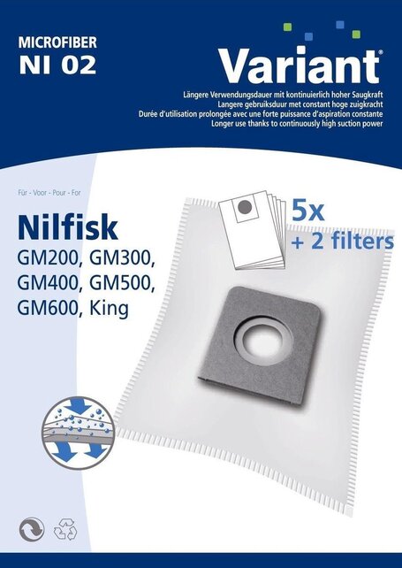 Nilfisk Vacuum Cleaner Bags GM Series Variant Dust Bag NI02 5 pcs. + Filter