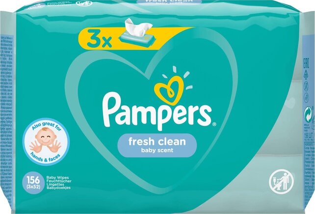 Pampers Baby Wipes Fresh Clean- 156 Pcs  (52x3)