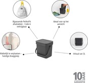 Brabantia Sort & Go Small Waste Bin - 3 litre - Dark Grey