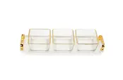 Classic Touch 3 Bowl Serving Dish White Tray with Glass Bowls Gold Trimmed - 34 x 10.7cm