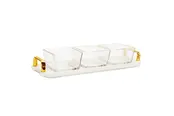 Classic Touch 3 Bowl Serving Dish White Tray with Glass Bowls Gold Trimmed - 34 x 10.7cm