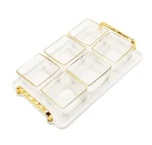 Plat de service Classic Touch à 6 bols, plateau blanc avec bols en verre bordés d'or