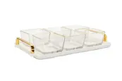 Classic Touch 6 Bowl Serving Dish White Tray with Glass Bowls Gold Trimmed