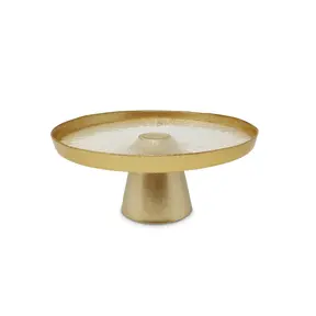 Glass Footed Cake Plate with Gold Rim