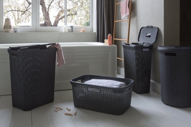 Curver Boîte De Lavage Style Naturel Anthracite Avec Couvercle - 40L