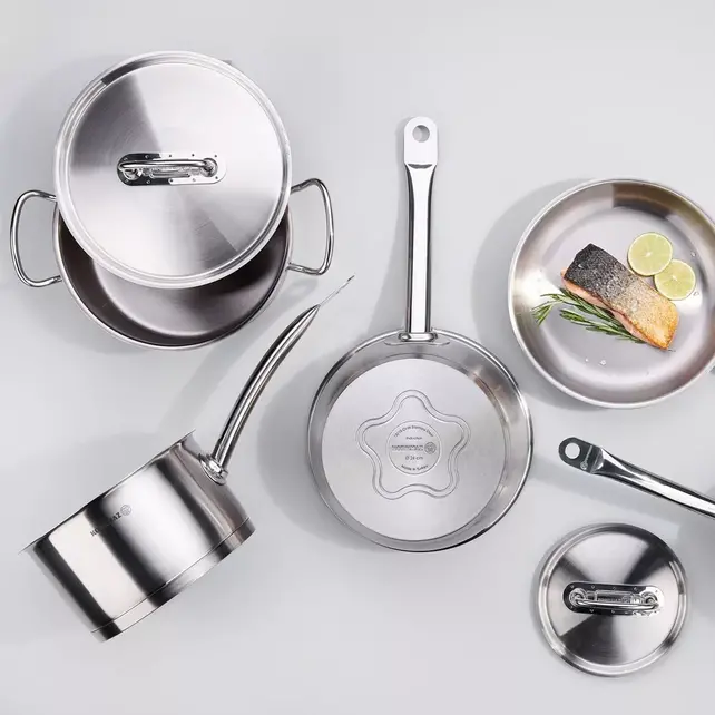 Korkmaz Proline Professional Series 2,8 Liter Roestvrijstalen Lage Braadpan met Deksel in Zilver