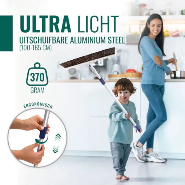 Teleskopischer japanischer Premium-Schwenkbesen – Rosshaar – 45 cm – ultraleicht