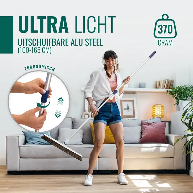 Telescopic Premium Japanse Draaibare Bezem - Rosshaar - 45 cm - Ultralicht