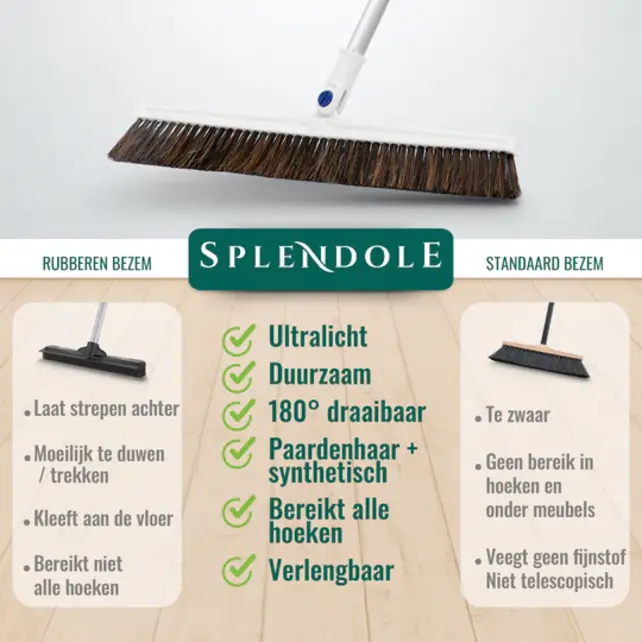 Telescopic Premium Japanse Draaibare Bezem - Rosshaar - 45 cm - Ultralicht