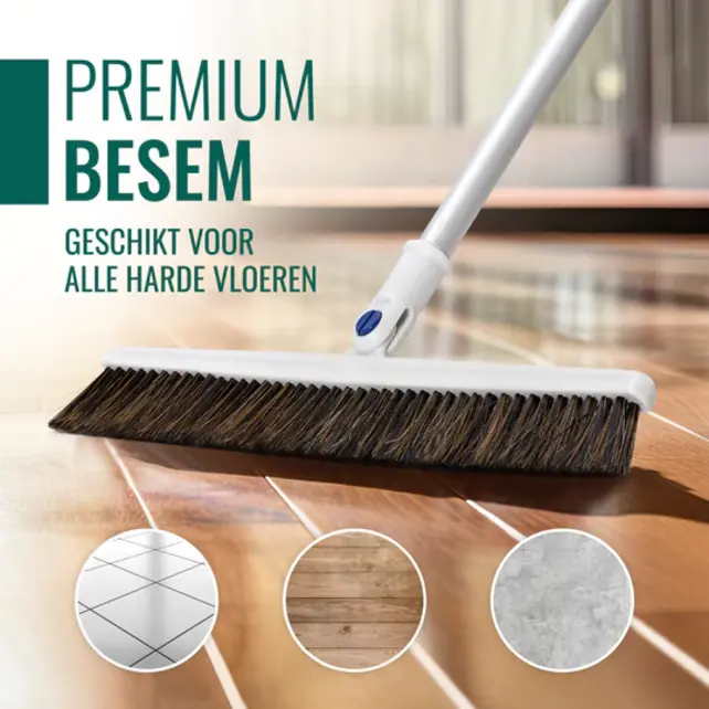 Telescopic Premium Japanese Swivel Broom - Horsehair - 45 cm - Ultra Light Broom 180° Degrees - Angle 45cm - Horse Hair - Brush Sweep Every Spot