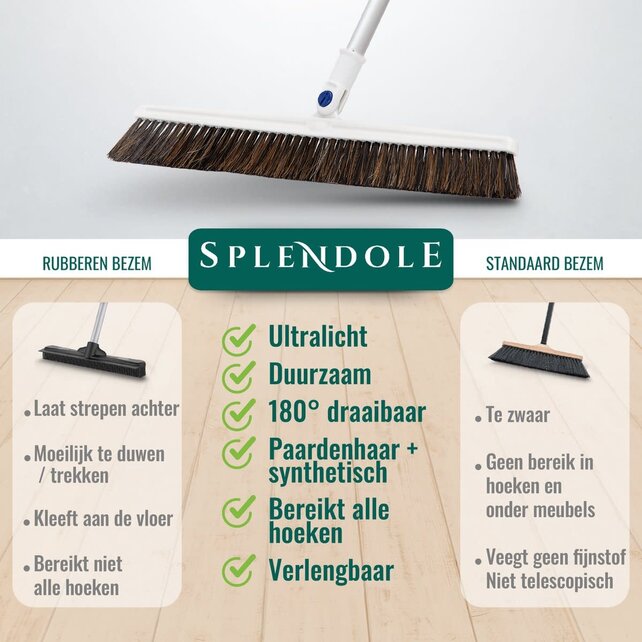 Telescopic Premium Japanse Draaibare Bezem - Rosshaar - 45 cm - Ultralicht