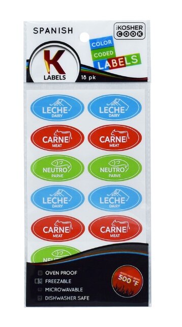 Étiquettes casher 18 pièces – Autocollants de cuisine à code couleur par The Kosher Cook