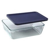 Pyrex® 11-cup Rechthoekige Glazen Schaal met Blauw Deksel