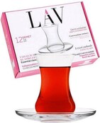 LAV Authentic 6 verres à thé turcs avec soucoupes, tasses à thé transparentes, 133 ml